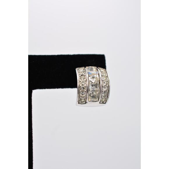 Givenchy Crystal Hoops Earrings Square Rhinestone Silver Vintage Signed BinAI - Picture 7 of 12